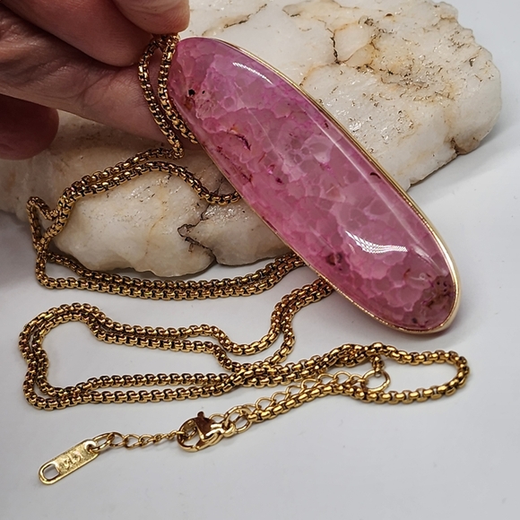 Johnny Was Nugget Agate Large Chunky Stone 14K Gold Plated Chain - Picture 14 of 17